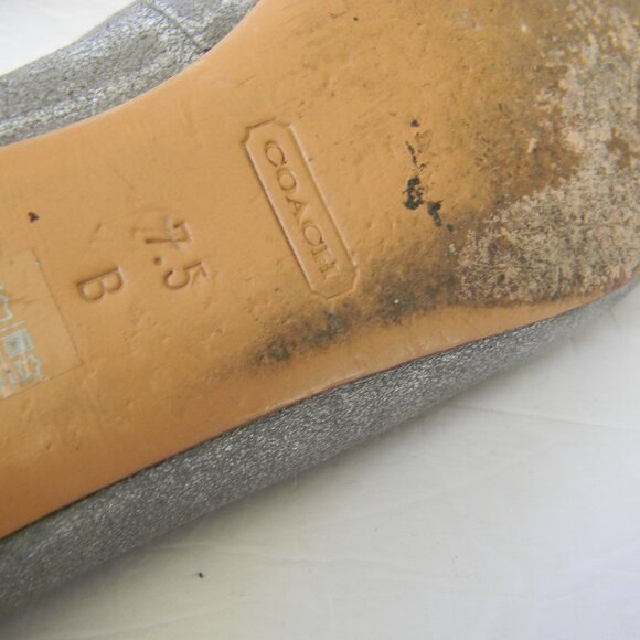 Coach Metallic Leather Silver Catrin Loafers size 7.5B FLATS SLIP-ON NEUTRAL - Picture 7 of 8